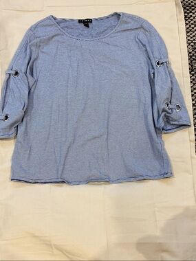 Tribal Light Blue Striped Long Sleeve Top with Grommet Detail